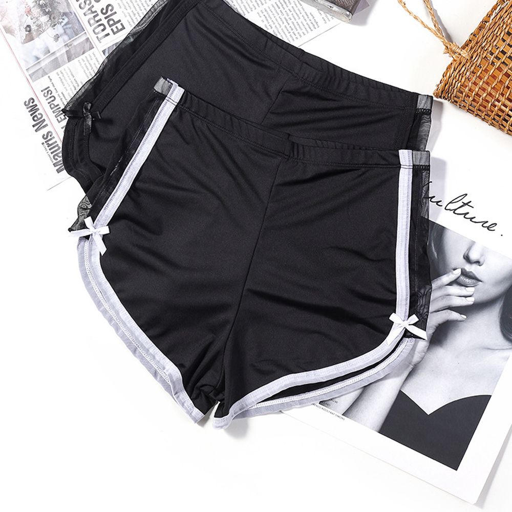 Simple Lace Boxer Solid Color Bow Ice Silk Women's Breeches Safety Short Pants Women Underwear Middle Waist Lingerie