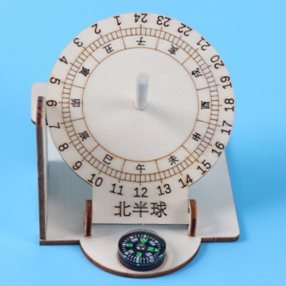 Sundial Desk Decoration Compass Experiment Educational Toys Teaching Aid Sundial Scientific Model Wooden Clock
