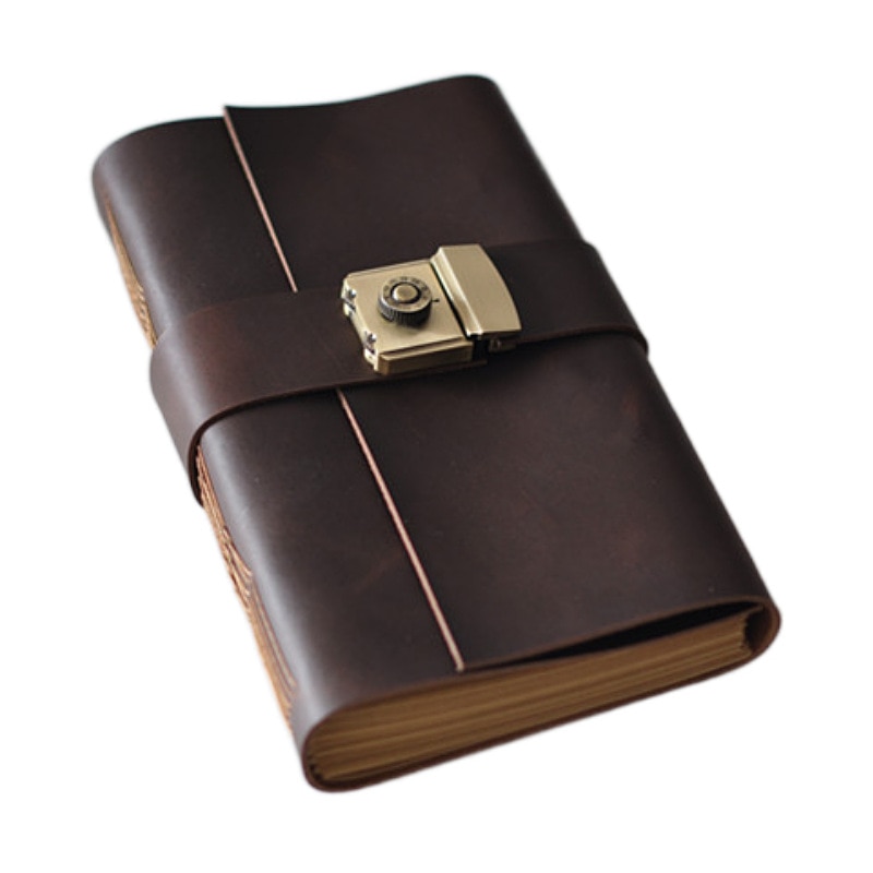 Password Book, Handmade Cowhide Travel Diary, Notebook, Retro Notes, Buckle Book, Password Lock, Tidal Hand Ledger