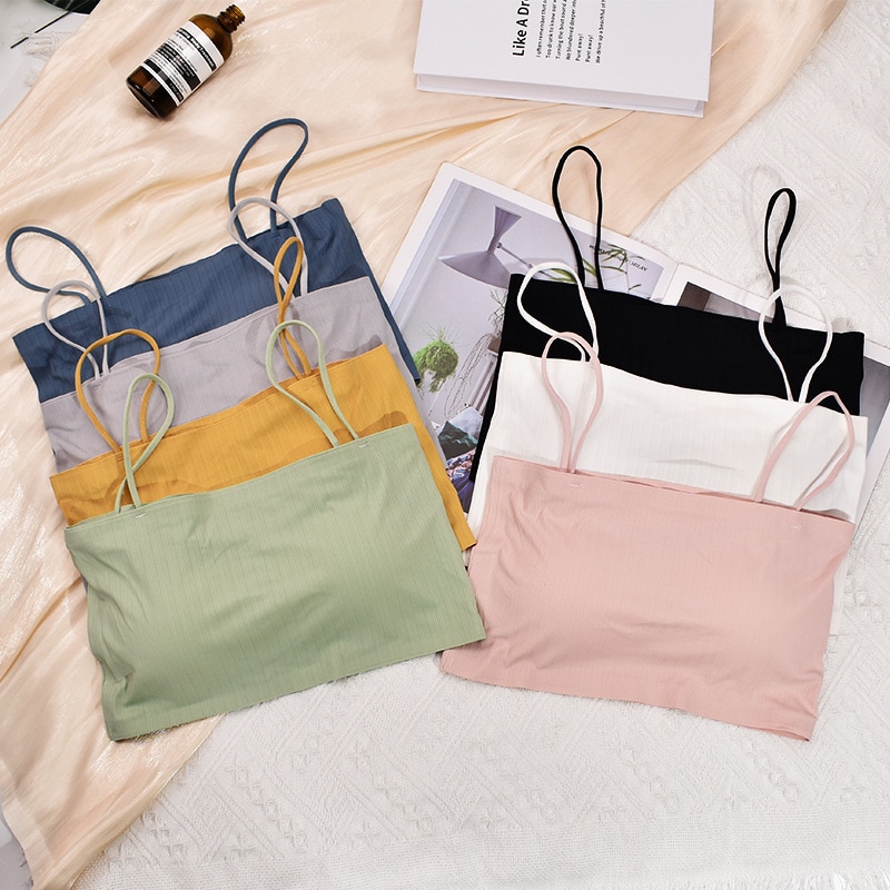 Summer Sexy Bras Women Push Up Lingerie Ice Silk Seamless Word Sling Female Black White Tube Top Bralette Top Tanks Bandeau Top