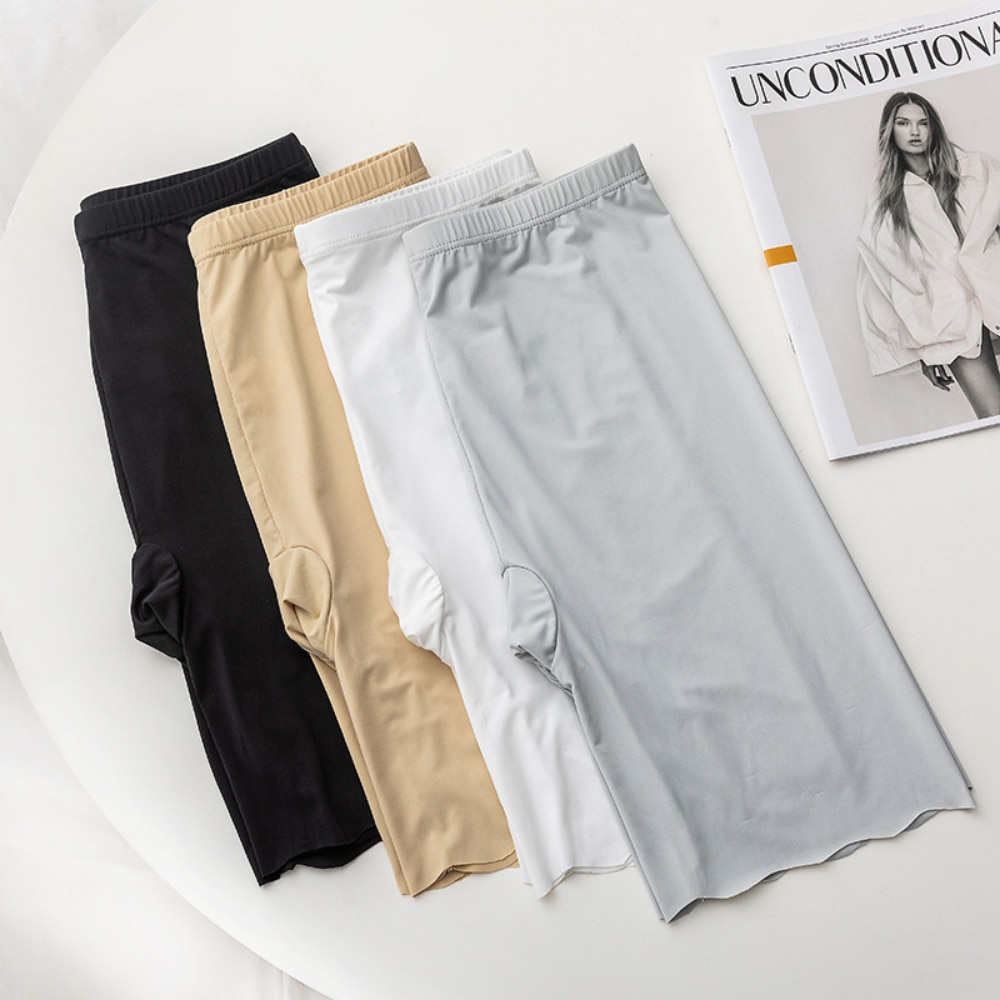 Seamless Ice Silk Safety Short Pants Women Thin Plus Size High Waist Under Skirt Boxers Panties Anti Rub Thigh Safety Shorts