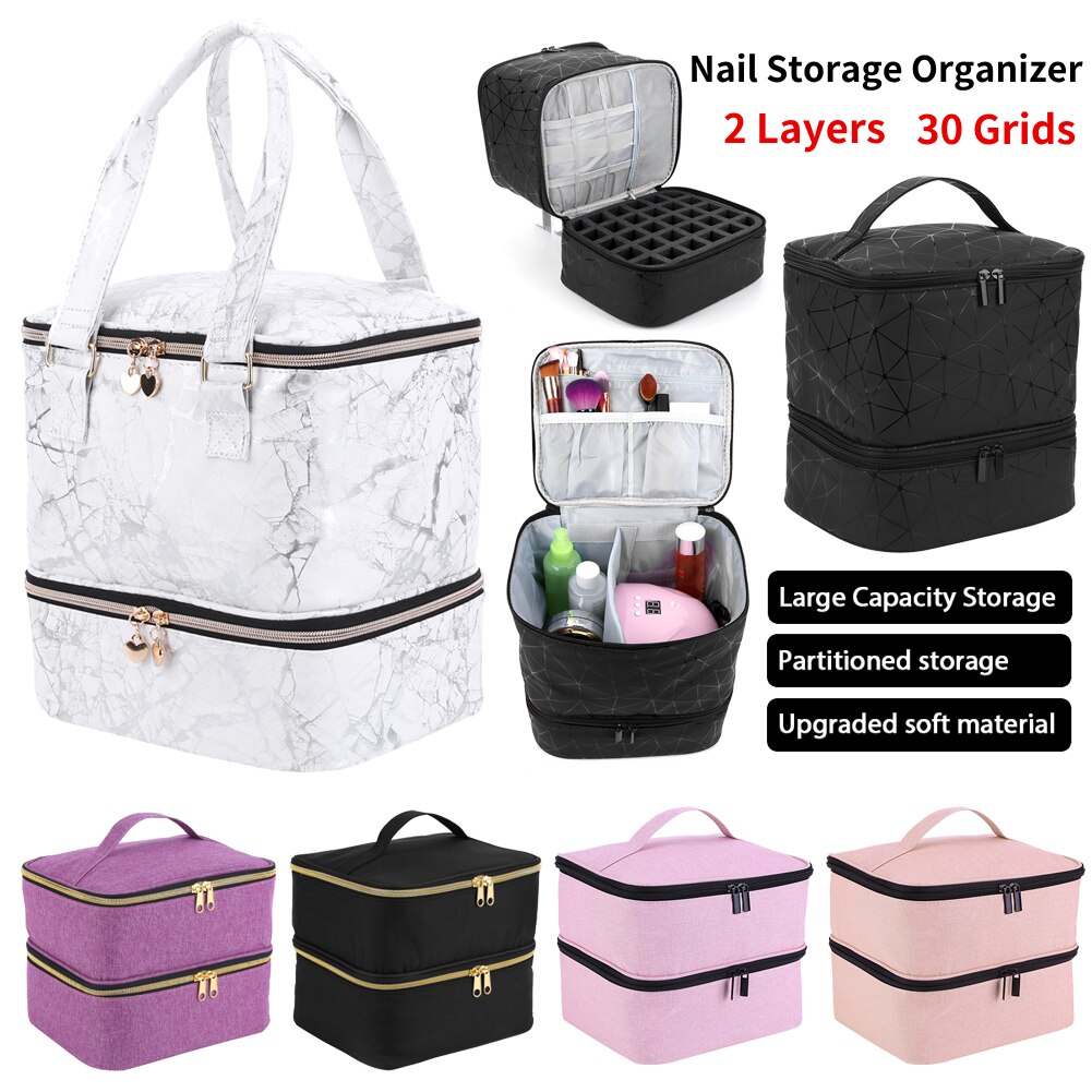 Nail Organizer Box Storage Essential Oil Case 30 Bottles Nail Polish Storage Bag Portable Cosmetic Handbag Nailpolish Organizer