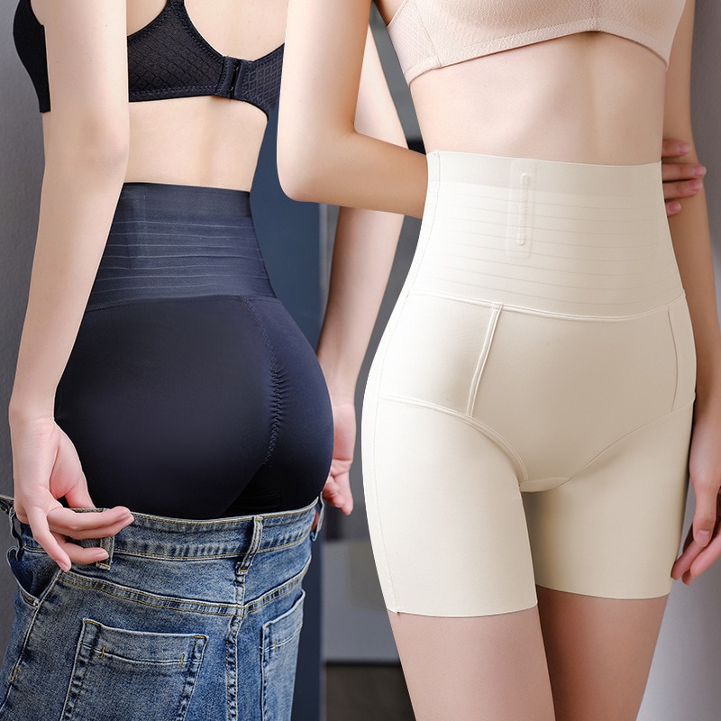 3 In 1 Under Skirt Safety Shorts Tummy Control Shaping Panties Women High Waist Boxer Briefs Ice Silk Slimming Underwear Spandex