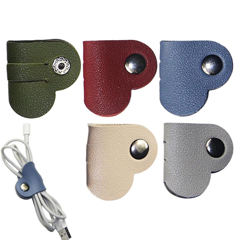 Leather Cable Ties Heart Shaped Data Cable Organizer Cable Management Cable Ties Earbud Holder Earphones Cable Winder Earbud