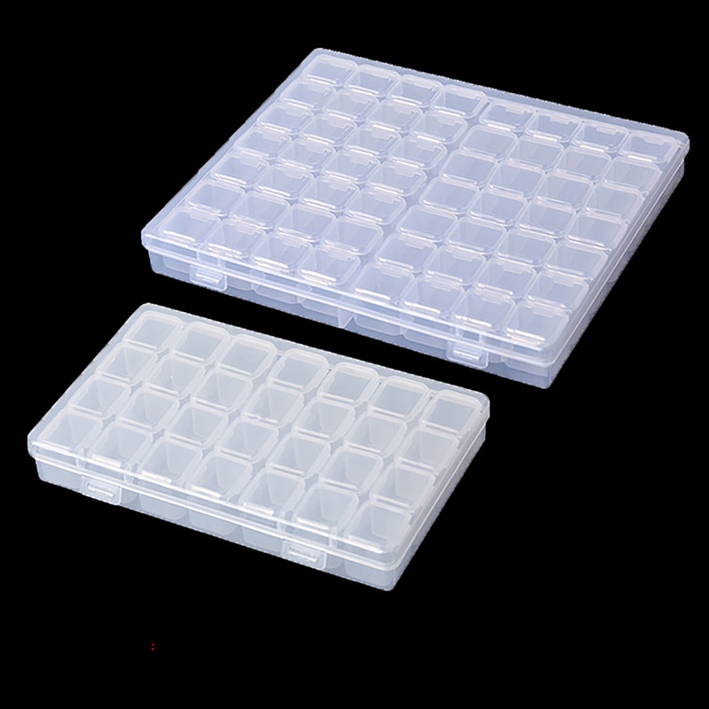 28/56 Cells Nail Art Storage Case 1*BOX Rhinestones Gems Clear Plastic Empty Container Profession Rhinestones Beads Organizer