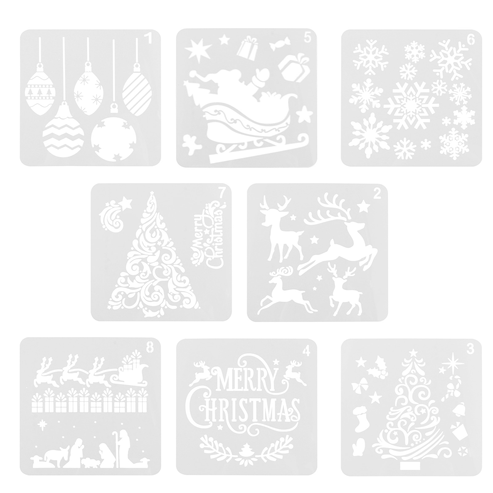 8 Pcs Kids Stencilss DIY Drawing Template Kids Templates Photo Album Xmas Hollow White Plastic Child