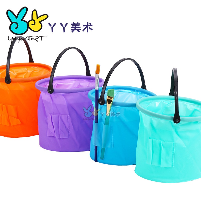 Folding Bucket With Partition For Children'S Art Painting Portable Pen Washing Cylinder Water Powder Watercolor Pigment Pen