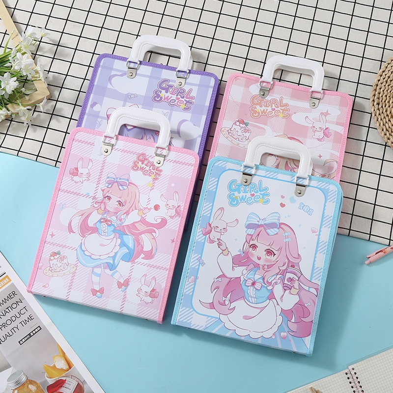 Portable Zipper Organ Bag Student Exam Paper Classification File Storage Bag Subject Paper Sorting File Pack Cartoon