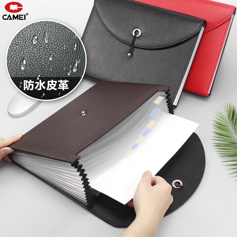 Leather File Storage Organ Bag Organ Clip File Bag Multi Layered Insert Large Capacity Business Organ Bag