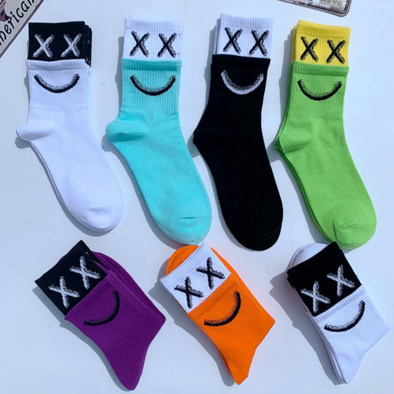 South Korea Tube Socks For Men And Women Smiling Face Xx Hip-Hop Skateboard Personality European And American Japanese Sports Le
