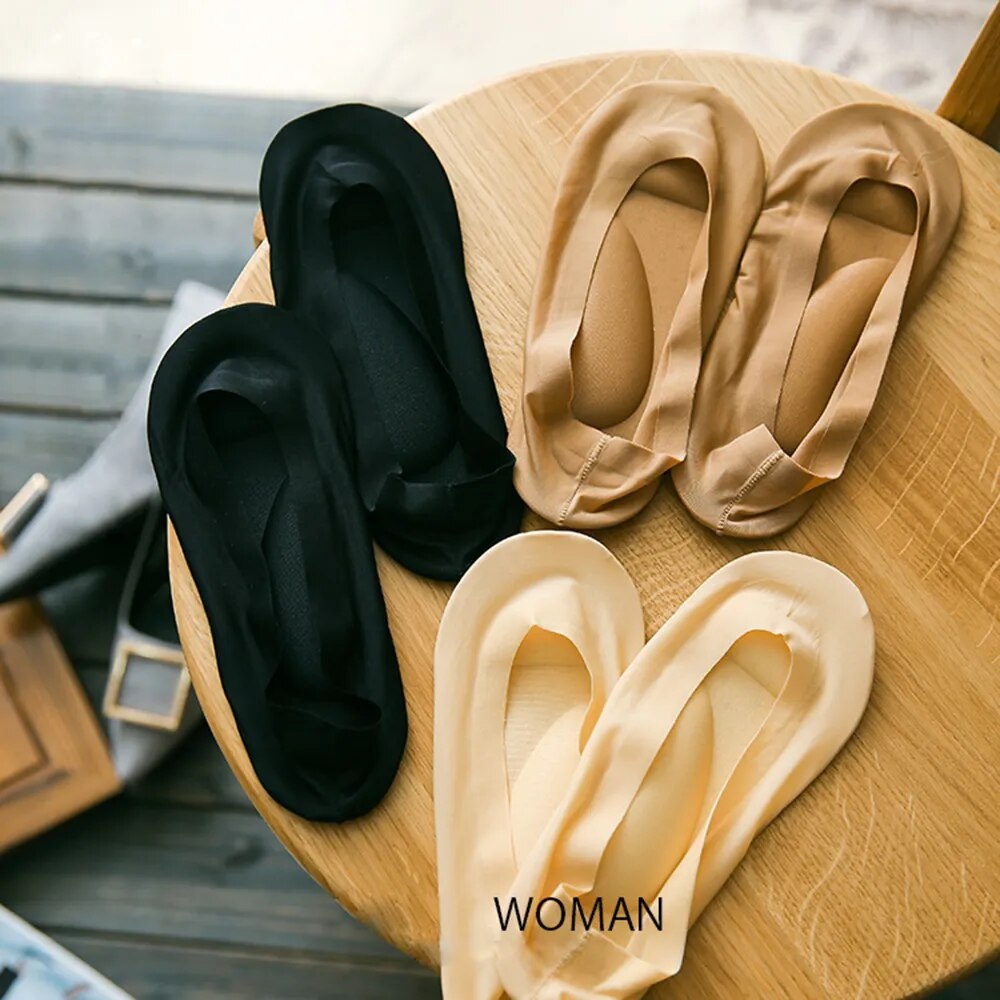 Women Ice Silk Health Care Insoles with Gel Pads Sock Slippers Invisible Socks Arch Support 3D Socks