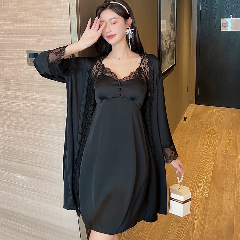 Women Sexy Robe Set Pajamas Nightdress Women Goddess Suspender Night Dress Chest Pad Summer 2 Piece Home Wear Pijamas Nightgown