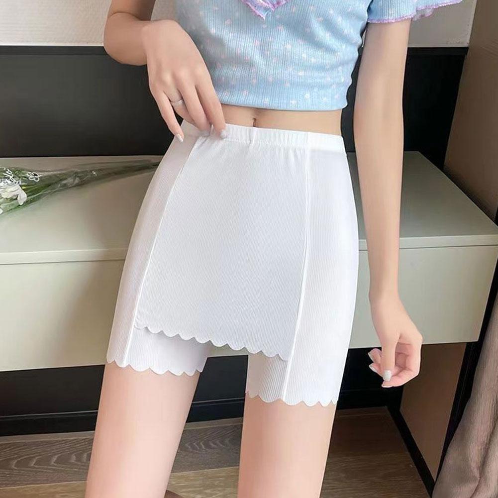 New Ice Silk Double-layer Safety Pants Summer Thin Seamless Area Ladies Cover Triangle Shorts Flanged Wholesale Leggings Q4P3