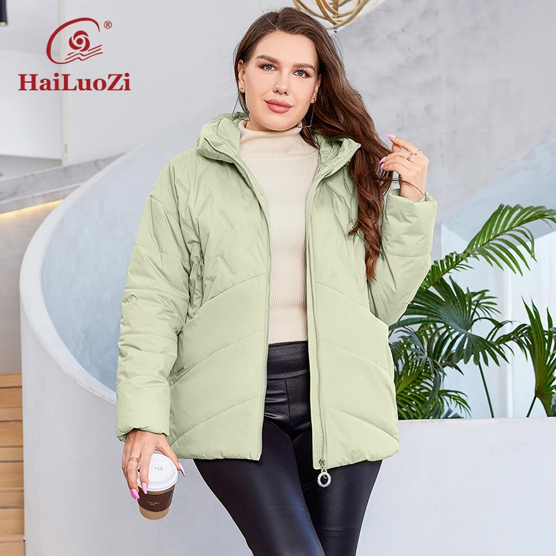 HaiLuoZi 2023 New Plus Size Women Clothing Short Hooded Quilting Female Outwear Classic Design Lightweight Women's Jacket 5