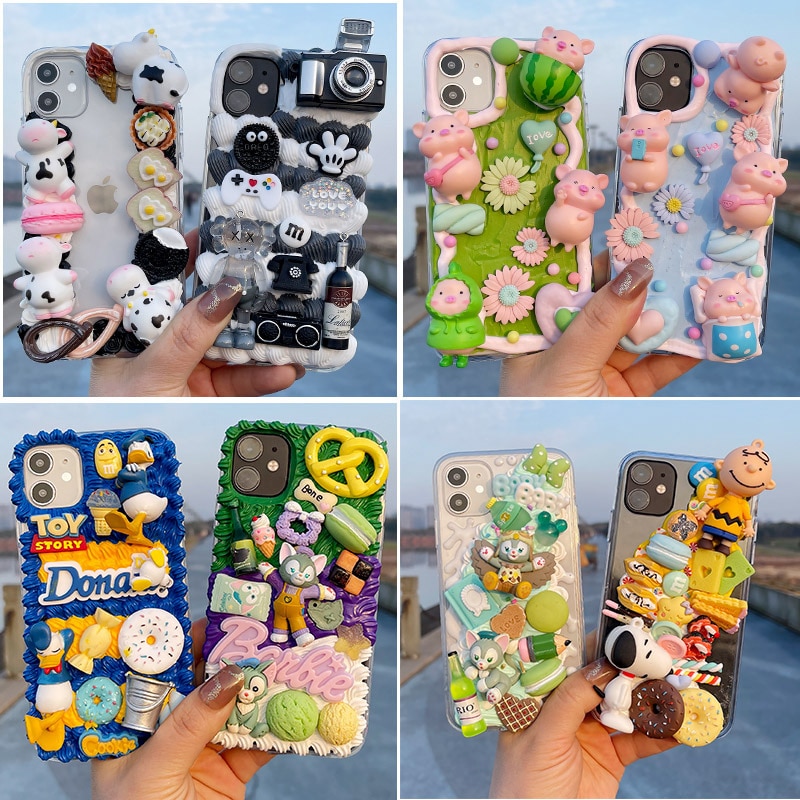 Cream glue DIY mobile phone case material package homemade cartoon handmade accessories package suit for iphone13 14pro Huawei