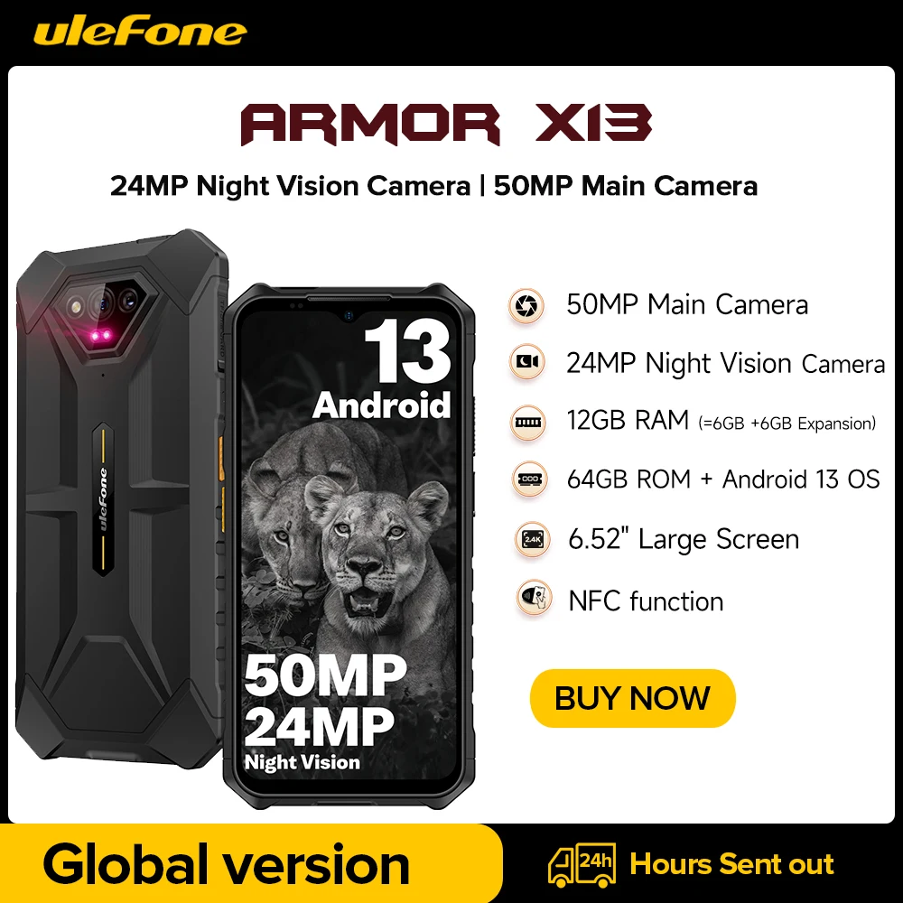 Ulefone Power Armor X13 Rugged Waterproof Smartphone 12GB+64G Android 13， 6320mAh 50MP 6.52"NFC 4G ，GPS Global Version