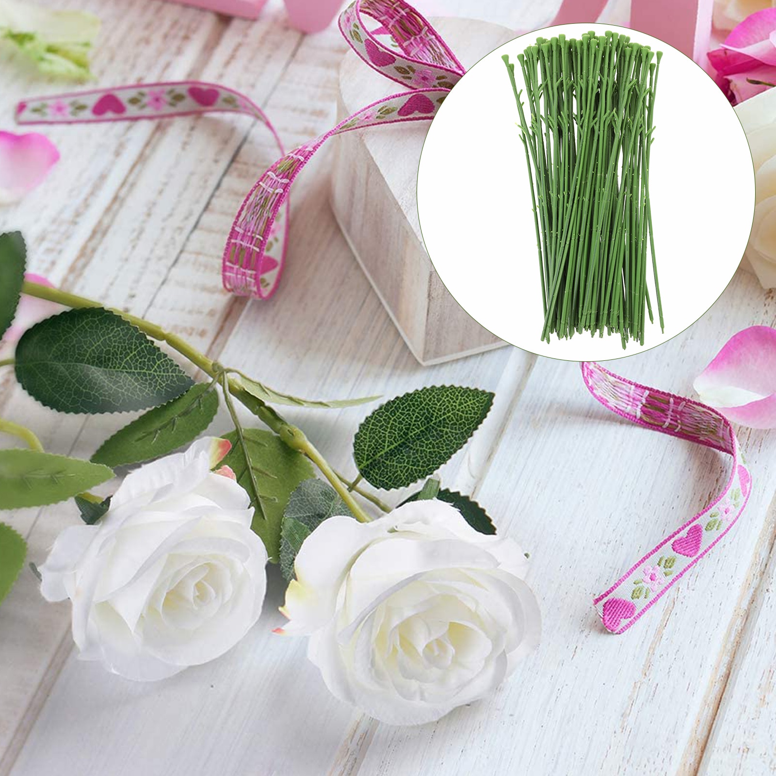 100 Pcs Lifelike Flower Head Accessory Short Stem Flowers Arrangement Artificial Wooden Flowers With Wire DIY Making