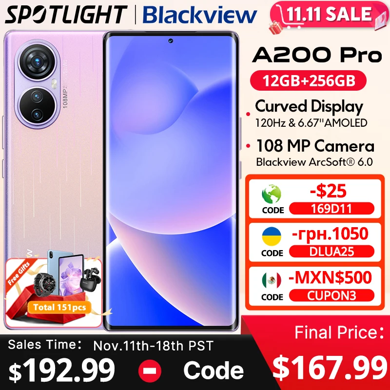 【World Premiere】Blackview A200 Pro MTK Helio G99 6.67''AMOLED Curved Display 12GB 256GB NFC 108MP Camera 5050mAh Cell 