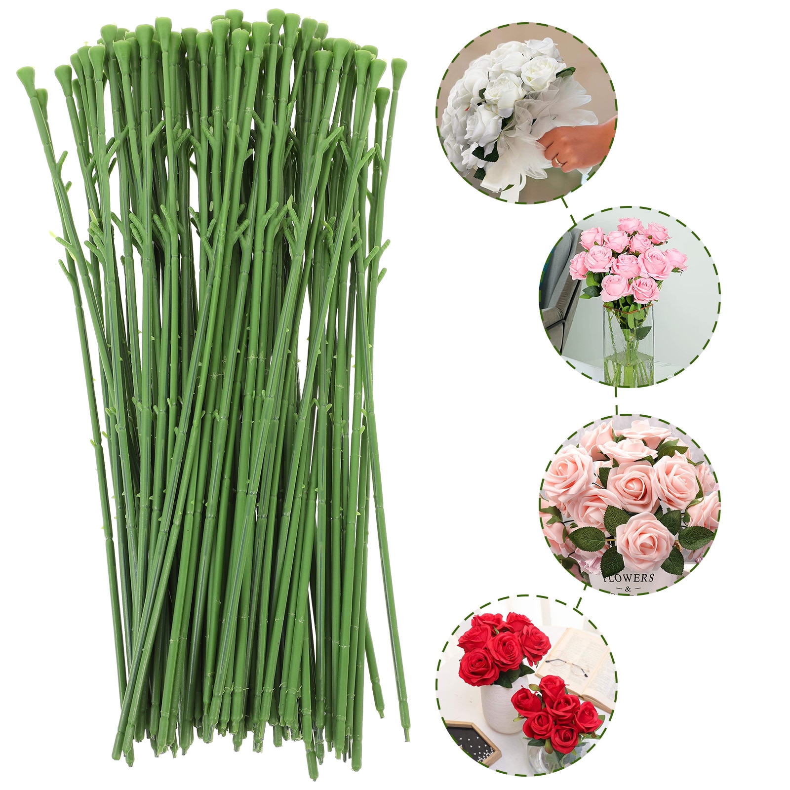 100 Pcs Artificial Artificial Flower Head Accessory Creative Lifelike DIY Making Rod Arrangement Stem