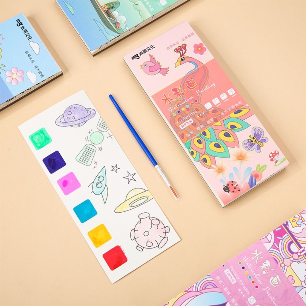 DIY Toys Kindergarten Coloring Books With Paint and Brush Pocket Drawing Book Watercolor Paper Blank Doodle Book Set