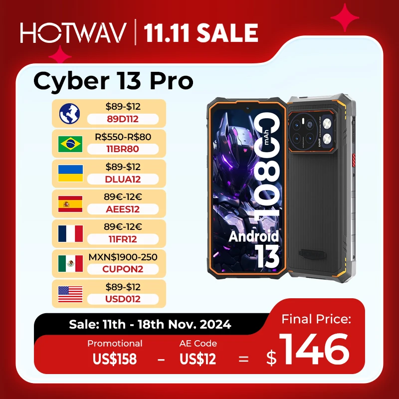 [World Premiere] HOTWAV Cyber 13 Pro 20GB+256GB 6.6'' FHD+ 2K 150LM Flashlight 64MP Android 13 10800mAh 20W Fast Charg