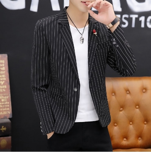 youth mens stripe casual Slim Fit blazer suit top jacket Single breasted coat thin jacket