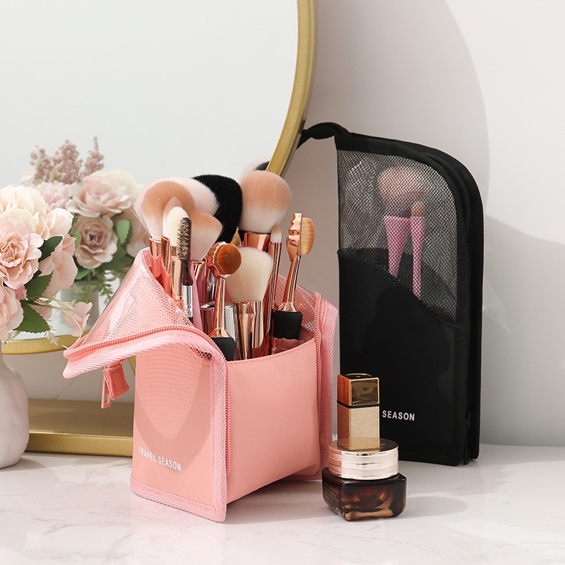 Small Size Portable Makeup Bag Waterproof Visual Cosmetic Storage Bag Multi-functional Large Capacity Simple Makeup Brush Bag