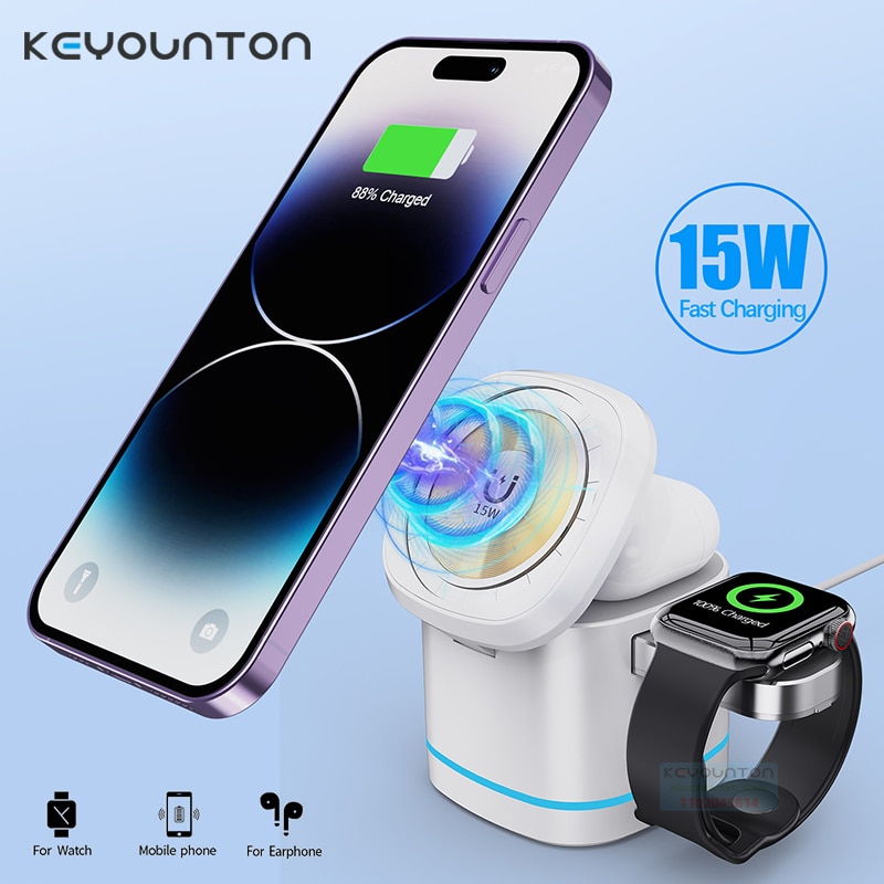3 in 1 Magnetic 15W Wireless Charger Foldable Charger Stand For iPhone 14 13 12 Airpod Pro 3 2 iWatch 8 7 6 SE Charging Station