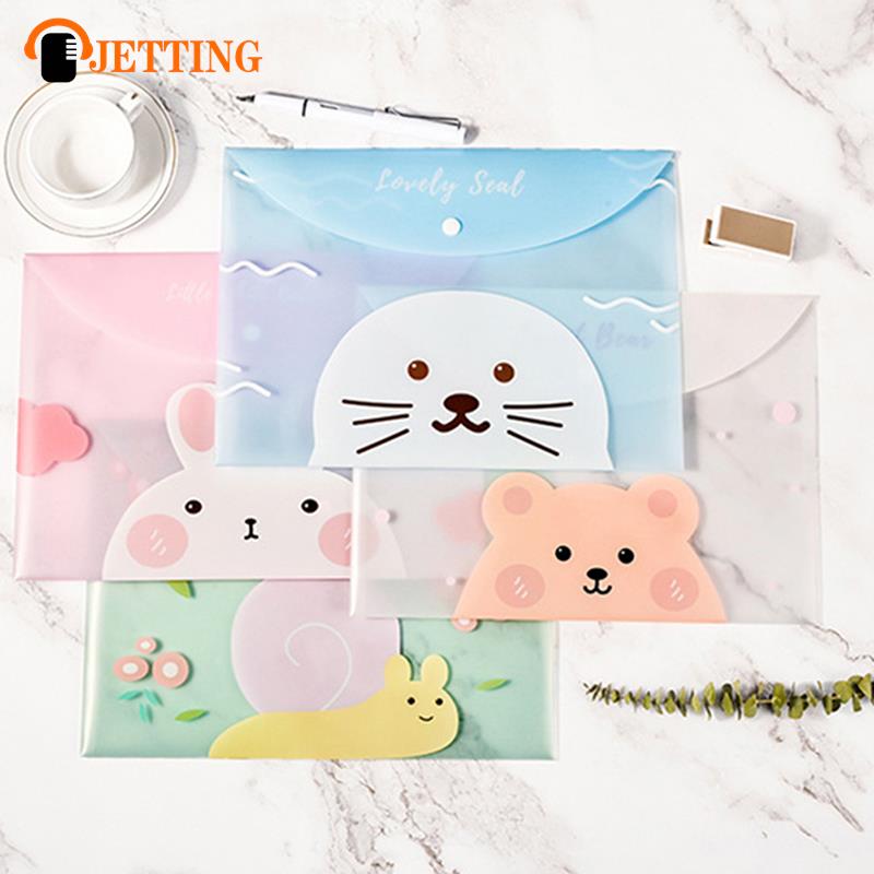 Cartoon Transparent Snap Storage Bag Student Stationery PVC Cute Fresh Waterproof Portable Information Bag Office File A4 Bag