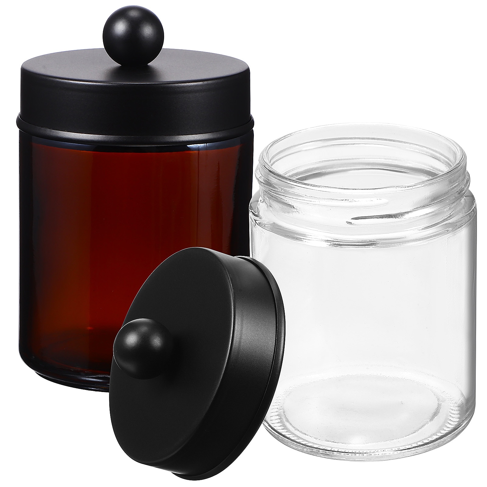 2 Pcs Bathroom Organizer With Lids Glass Cotton Buds Container Makeup Swab Pads Round