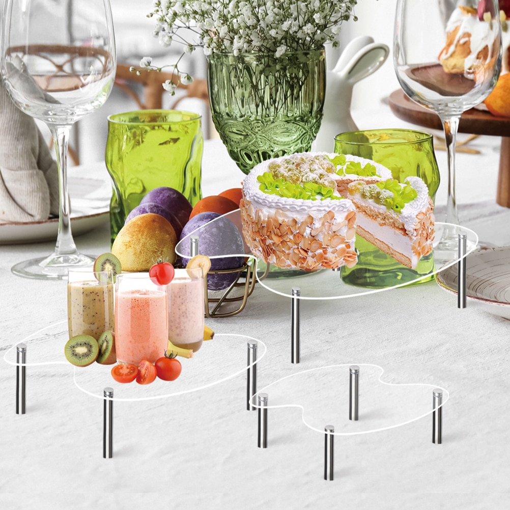 3 Pcs Cake Clear Shelves For Display Acrylic Tiered Risers Shelf Dressing Table Cosmetics Storage Shelves Organizer