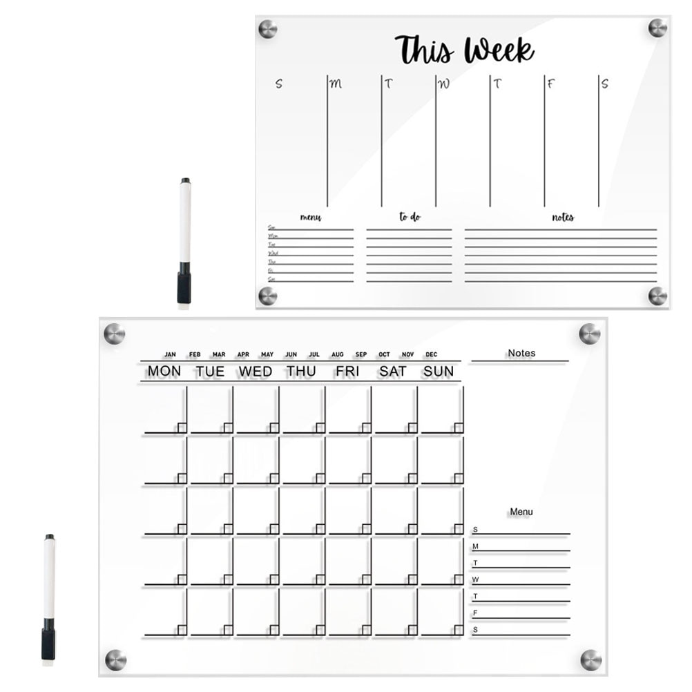 2 Sets Weekly Planner Board Practical Students Memo Boards Transparent Acrylic Whiteboards Ward Wall Sticker Home Message Board