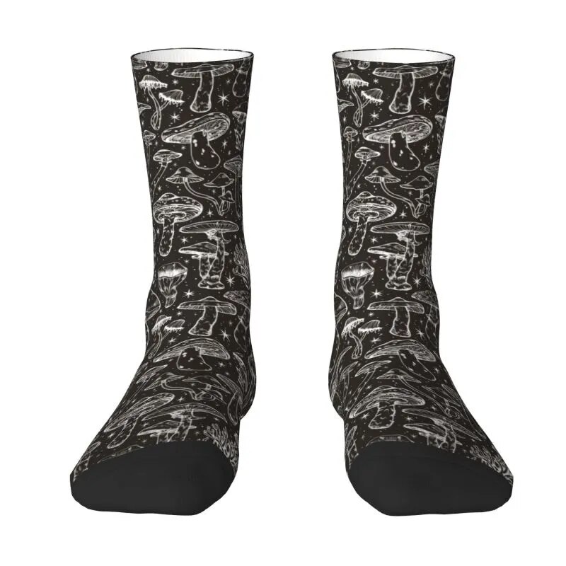 Novelty Men's Magic Mushrooms In Black Dress Socks Unisex Breathbale Warm 3D Printing Psychedelic Crew Socks