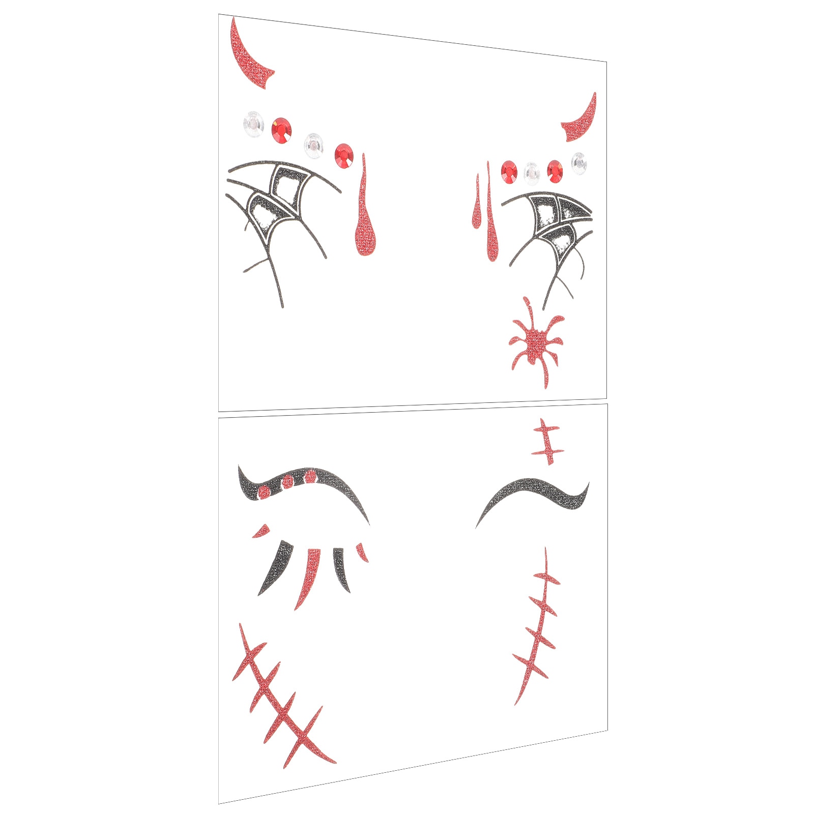 2 Sheets of Halloween Makeup Face Stickers Scary Face Temporary Tattoos Rhinestone Cosplay Tattoos