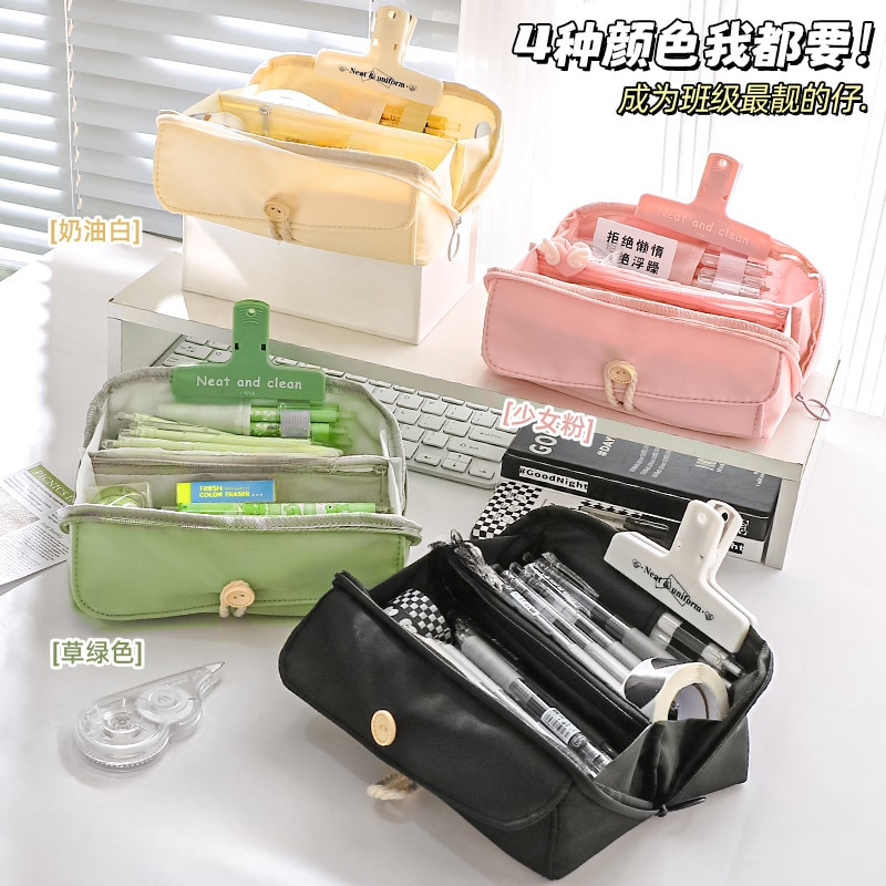Large capacity pencil case Pencil Pouch Double Zipper Storage Bag 3 Compartments Portable Multifunctional bag Desk Organizer