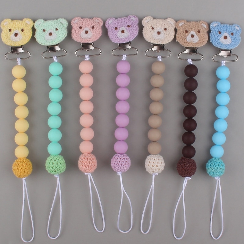 Baby Chain Pacifier Clips Silicone Beads Infant Nipple Appease Soother Chain Dummy Holder Nipple Clip Cartoon Bear Teether Toys
