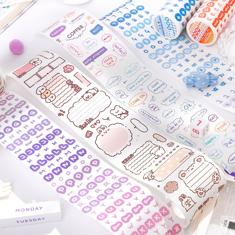 1 Roll Washi Tape Cute Animal Letter English Numbers Creative Material Decorative Tapes for Collage Scrapbooking DIY Journaling