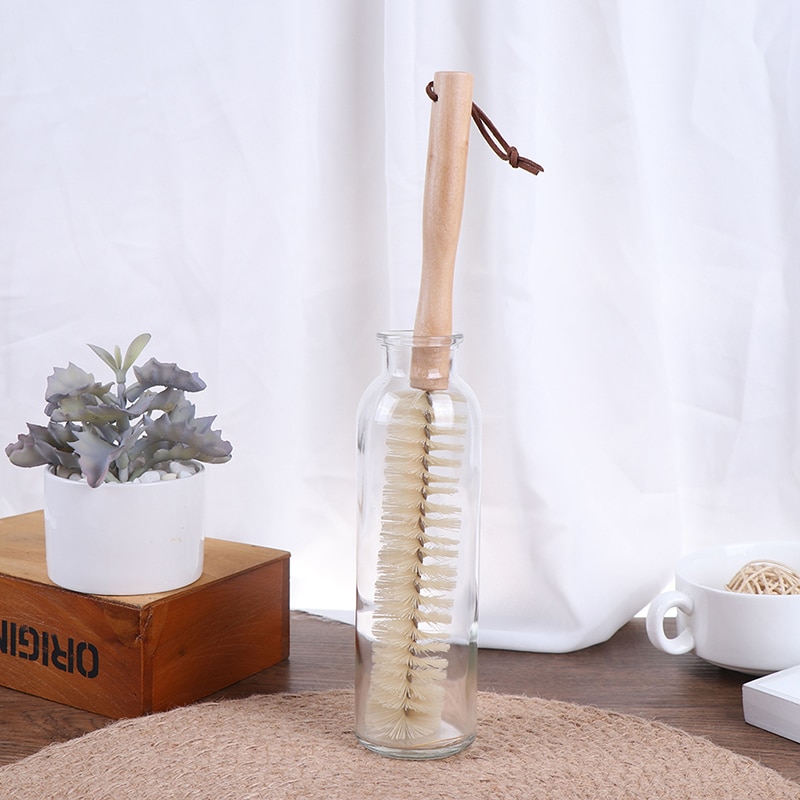 New 1pc Wooden Long Handle Brush For Baby Bottles Scrubbing Cleaning Tool Kitchen Cleaner For Washing Cleaning