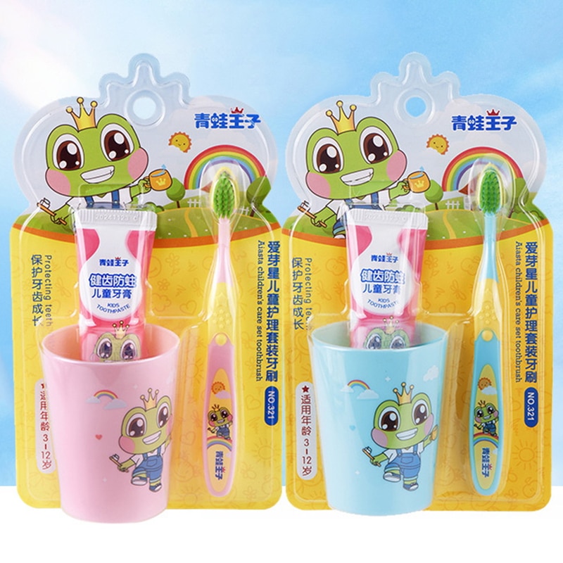 The Frog Prince 321 Super fine Soft Hair Baby Children's Toothbrush Toothpaste Set Double effect Tooth Protection Anti Cavi