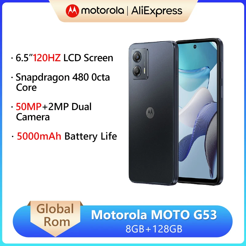 Global ROM Motorola MOTO G53 Smartphone Snapdragon 480 Octa Core 8GB 128GB 5000mAh Battery 6.5'' 120Hz LCD Screen 50MP