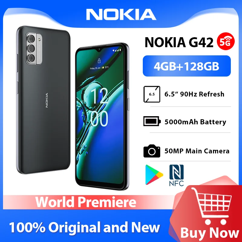 [World Premiere] Nokia G42 4GB 128GB 5G Smartphone Snapdragon 480+ Android 13 90Hz Refresh 6.56 Inch 5000mAh 50MP Triple Camera