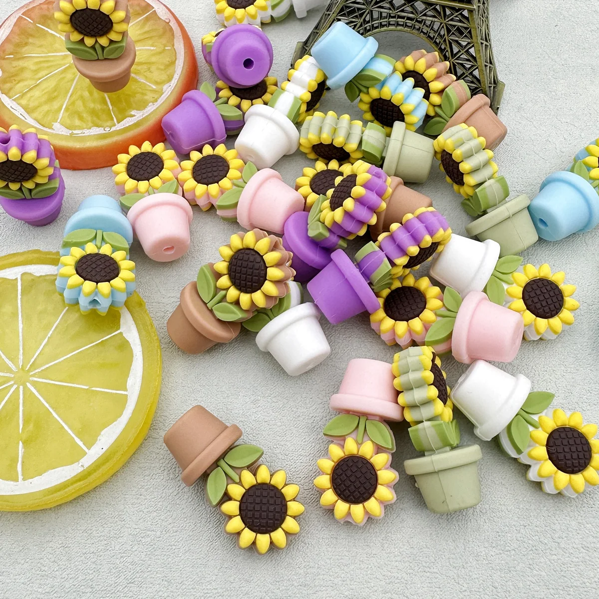 10PC Silicone Beads Baby Sunflower Beads Teether Beads Baby Toy DIY String Pen Bead Nipple Chain Jewelry Accessories Kawai Gifts