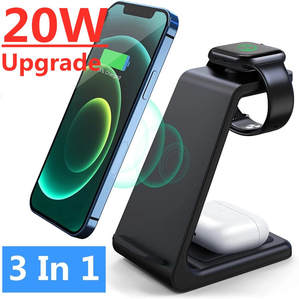 DELI 27M 20W 3 in 1 Wireless Charger Stand Fast Charging Dock Station for iPhone Apple 14 13 12 Watch 8 7 6 IWatch Airpods Pro
