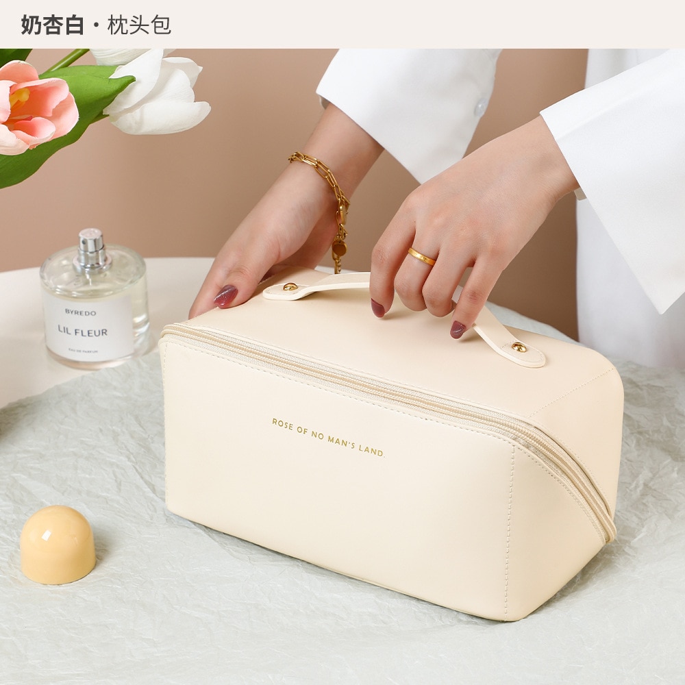 Large Capacity PU Makeup Brush Holder Bag for Women, Portable Toiletry Travel Pouch, Milk White Waterproof Organizer, INS Style