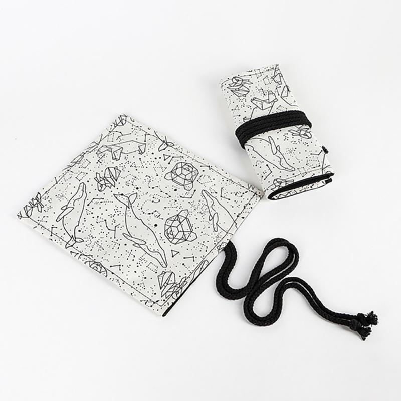 Firm Thread Pencil Case 12 Holes Stationery Storage Zodiac Print 24 Holes Storage Bag Pen Curtain Save Space Stationery Box