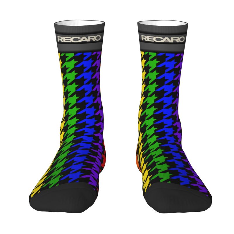 Kawaii Print Colorful Houndstooth Recaros Socks for Women Men Stretchy Summer Autumn Winter Crew Socks
