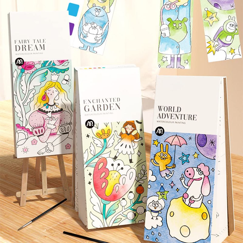 2023 New Pocket Watercolor Painting Book Water Magic Coloring Book with Paints Premium Pocket Water Color Painting Book