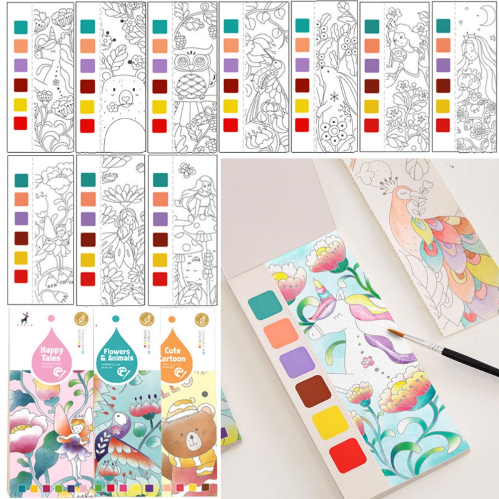20 Sheets Gouache Graffiti Picture 1 Pen Coloring Water Drawing Books Set Kids Toys Portable Children Watercolor Painting Book