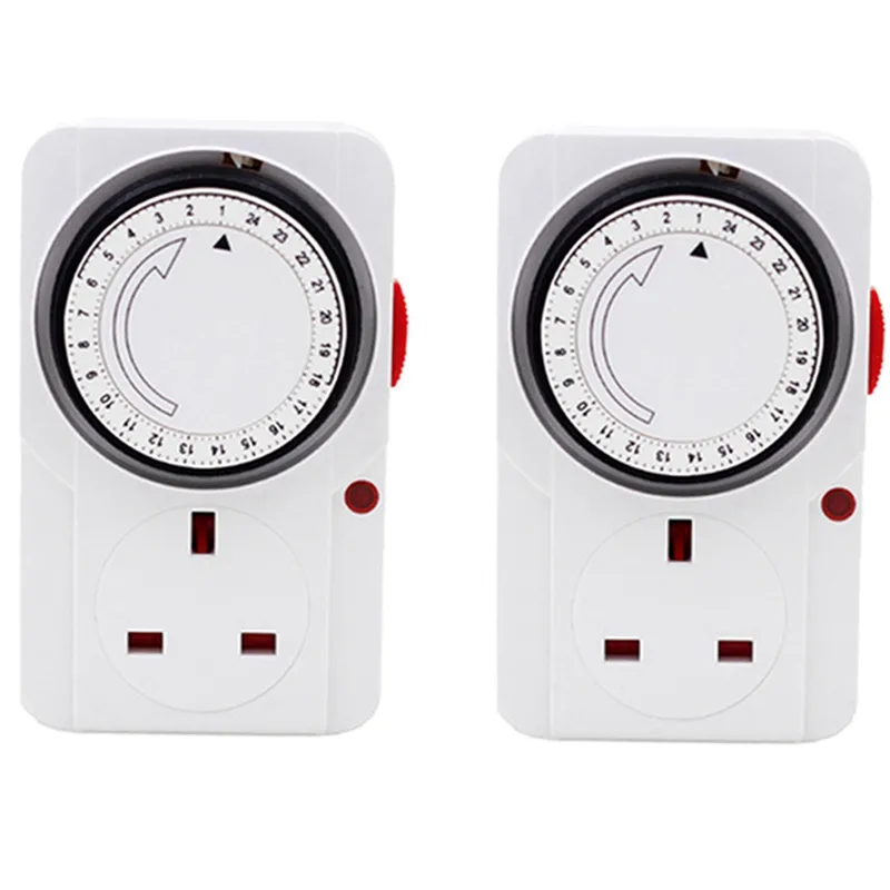 2X 24-Hour Segmented Timer Switch-Energy-Saving Plug Timer Socket Kit-With Time Controller 3-Pin Plug UK Plug