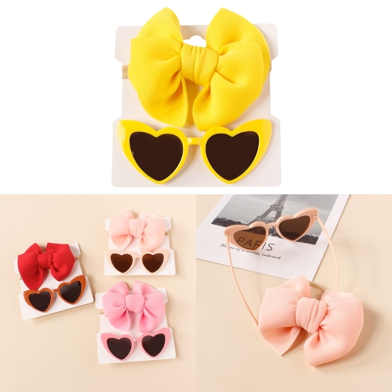 Bows Hair Band & Heart-shaped Sunglasses for Newborn Children Beach- Accessories